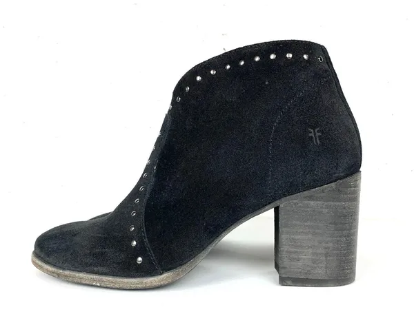 Frye Womens Nora Stud Side Zip Ankle Booties Black Suede Chunky Heel Size 7 - Image 2