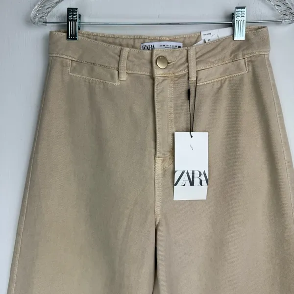 NWT ZARA Marine Culotte Crop Pants Jeans Sz 4 Sand Beige - Image 3