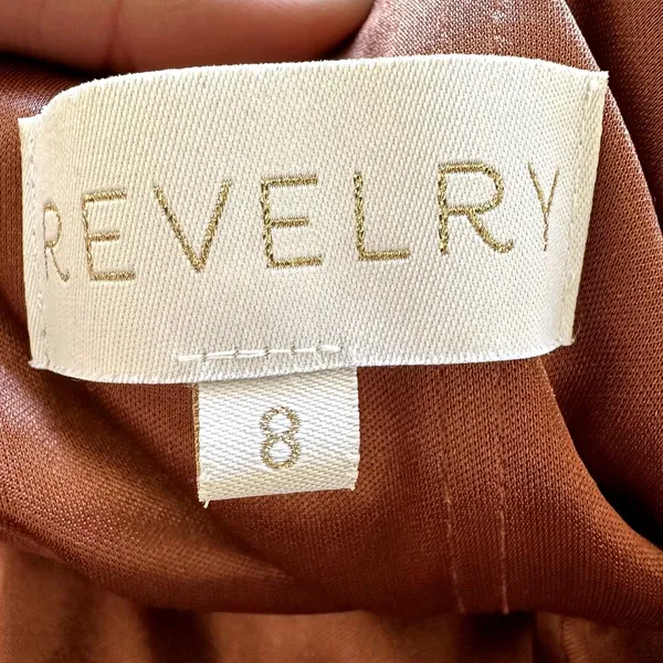 Revelry Velvet Maxi Dress Bridesmaid Gown Plunging V Adjustable Rust 8 - Image 2