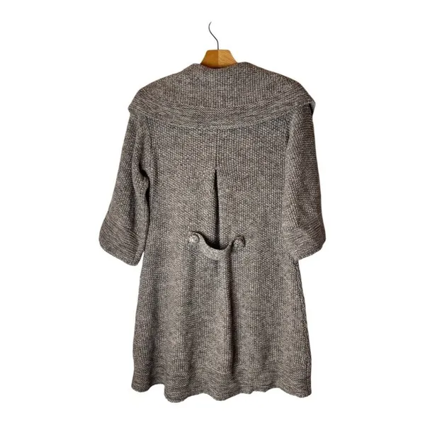 Bask Sweater Women Small Brown Ivory Knit Collared Snap Long Line Cardigan‎ - Image 2