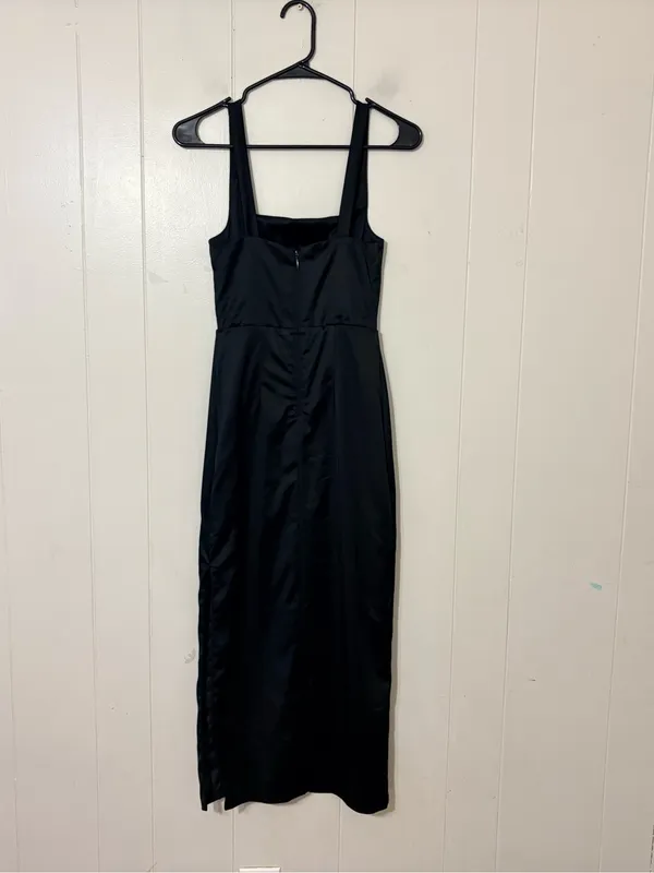 Abercrombie & Fitch Sculpting Satin Midi Dress Black XS Square Neck - Image 6