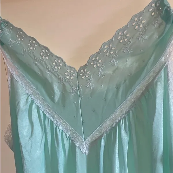 Lace Trim Chemise Nightgown in Light Blue‎ aqua - Image 3