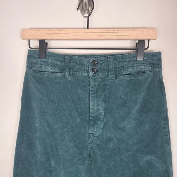 Faherty Stretch Cord Wide Leg Pants 27 Teal Green Organic Cotton Corduroy - Image 4