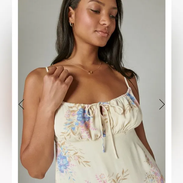 Lucky Brand Floral Printed Slip Dress Midi Cream Blue Size Small - Image 3