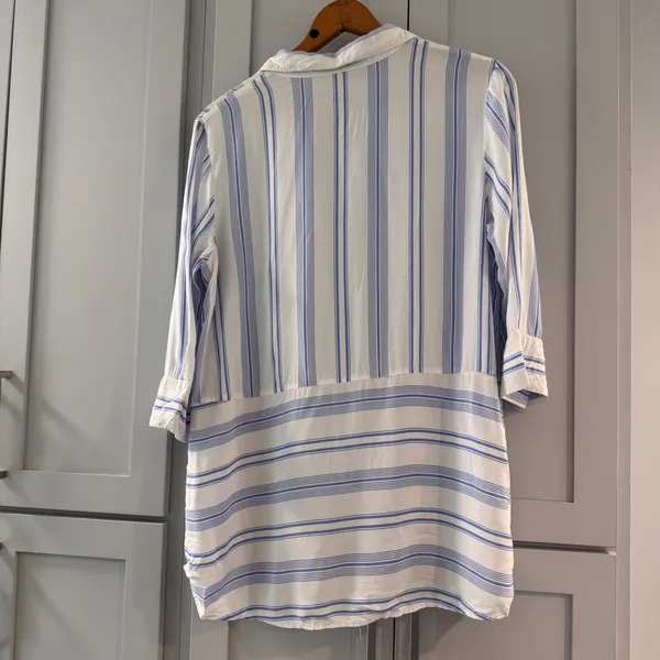 Soft Surroundings Blue White Striped Viscose Tunic Shirt 3/4 Sleeve Large - Image 2