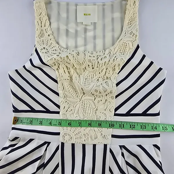 Maeve Anthropologie‎ Striped Lace Bib Fit Flare Dress Black White Size 6 - Image 9