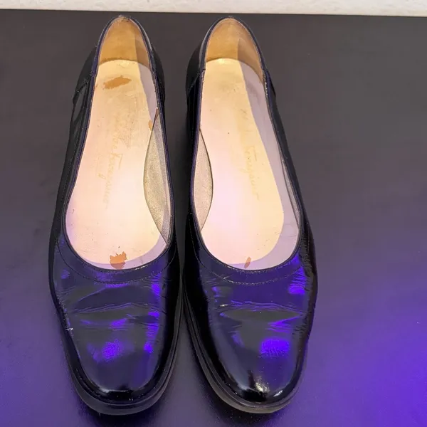 Salvatore Ferragamo Patent Leather Wedges Womens 6.5 Black Shoes Office Casual - Image 2