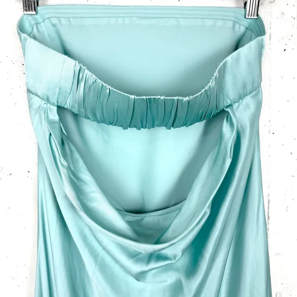 French Connection Oona Satin Strapless Midi Dress Pastel Turquoise Size Medium - Image 15