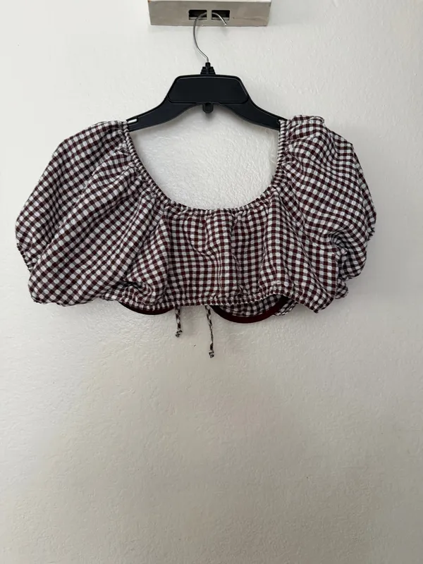 wild fable gingham puff-sleeve crop top  - Image 5