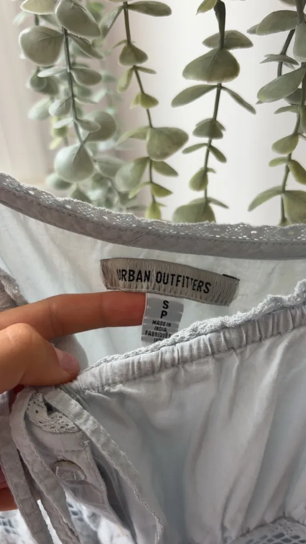 Urban Outfitters light blue babydoll dress with lace trim and button-up front, size S - Image 2