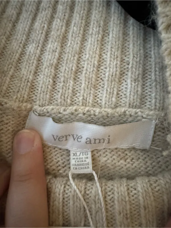 Verve Ami Cozy Cream Diamond-Pattern Mock Neck Sweater - Image 2