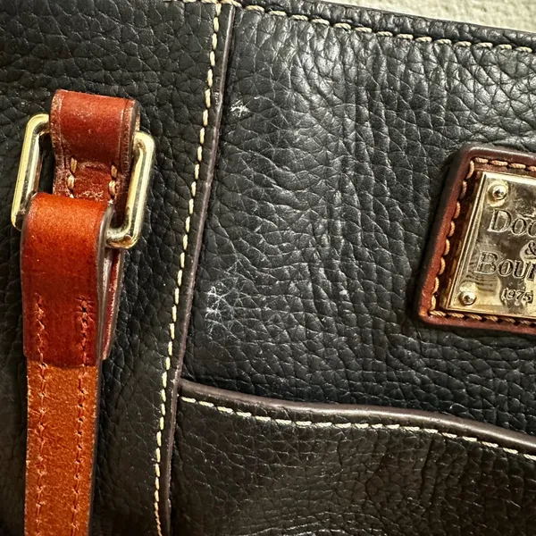 Dooney & Bourke Black Pebbled Leather Tote Bag Cognac Trim Shoulder Bag - Image 5