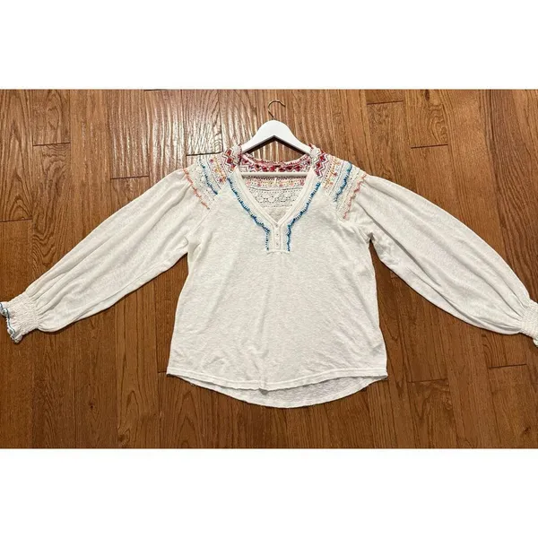 Free People White Siesta crochet embroidered colorful boho blouse small - Image 9