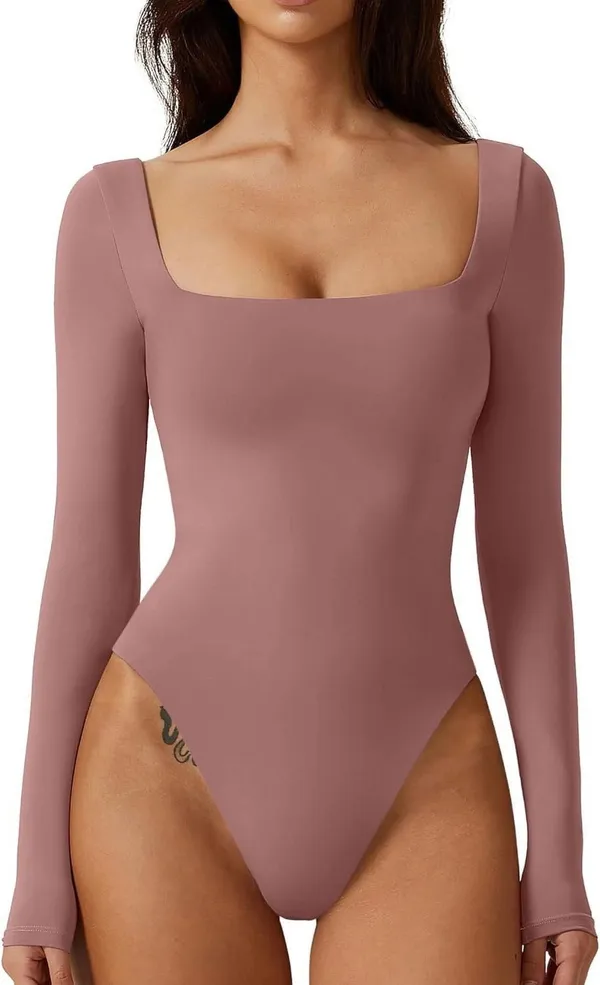 Aritzia Babaton Contour Square Neck Bodysuit Long Sleeve Maeve Pink Willow - Image 7
