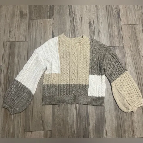 New! En‎ Saison Baylor Cable Knit Balloon Sleeve Sweater Sz Medium $110 - Image 5