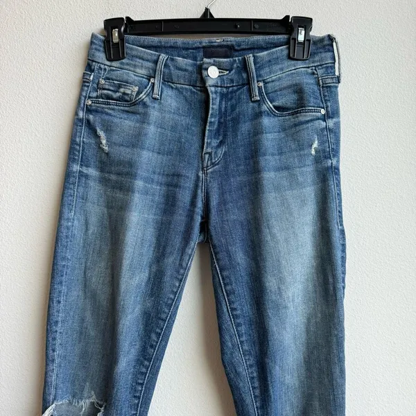 MOTHER Size 25 LOOKER CROP Grunge Distressed Skinny Jeans GYPSY Medium Wash - Image 3