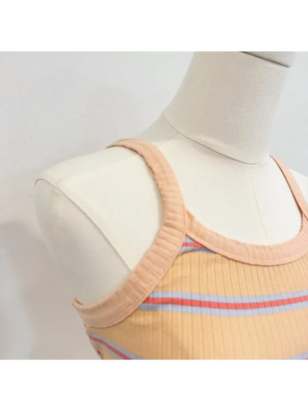 Billabong Tank Top Size Large Apricot Orange Striped‎ Ribbed Lettuce Trim Soft - Image 4