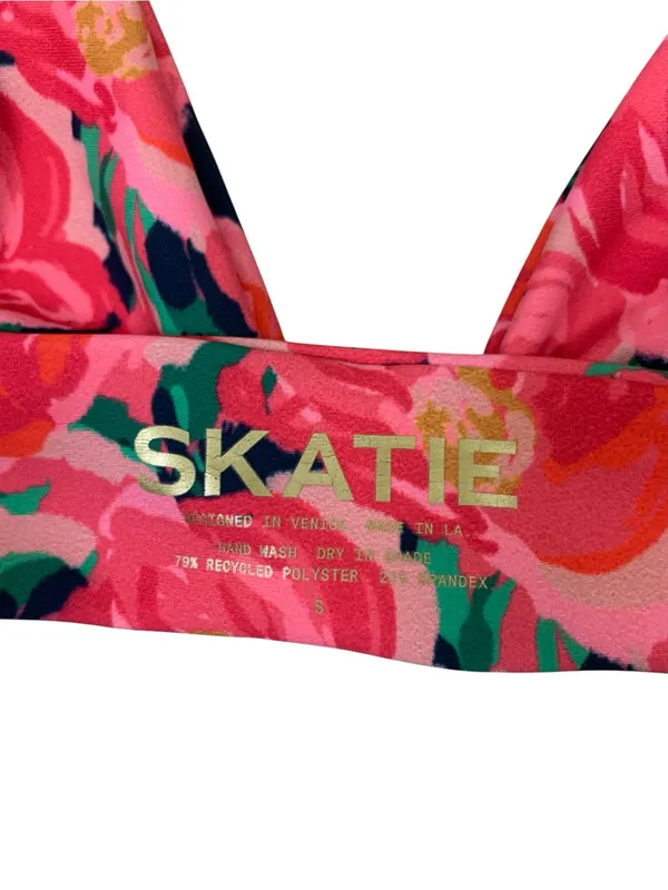 Skatie Pink Floral Bikini Top Ring Front Swimwear Beach Vacation Womens S - Image 3