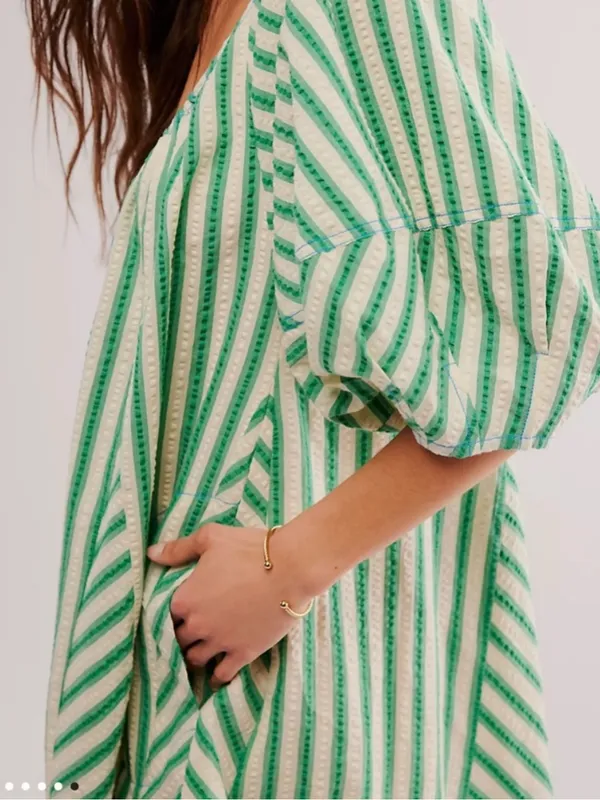 Free People Bop Around Green Cream Stripe Romper size medium - Image 4