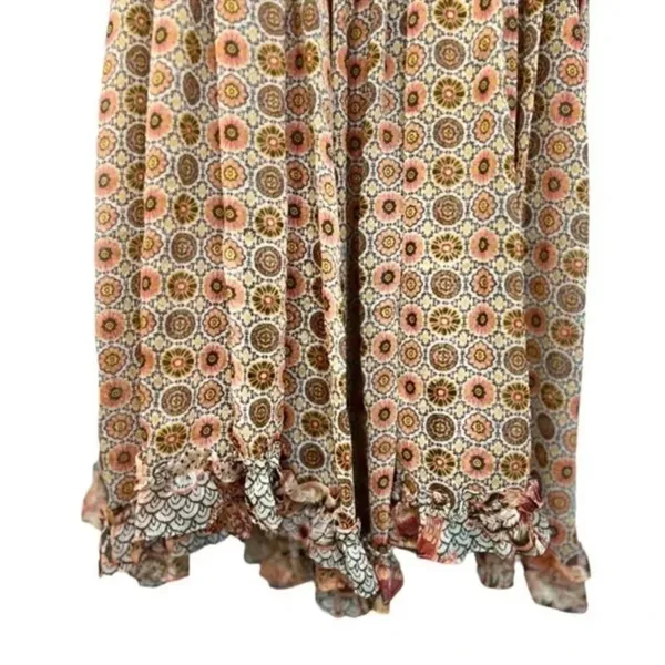 MISA Los Angeles Nita Midi Ruffle Dress in Flora Tile Mix Green and Pink Size M NWT - Image 12