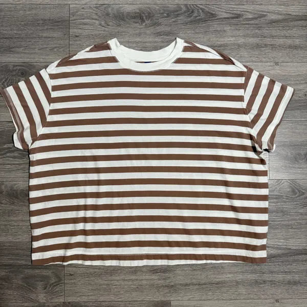 Old‎ Navy Womens T-Shirt 3X Brown White Striped Oversized Cotton Short Sleeve - Image 11
