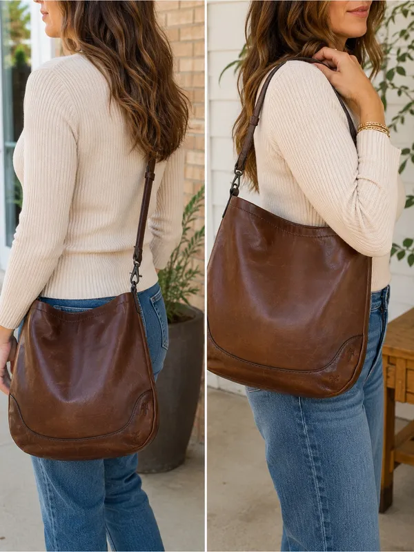 Frye Melissa Leather Convertible Hobo Crossbody Shoulder Bag Brown - Image 2