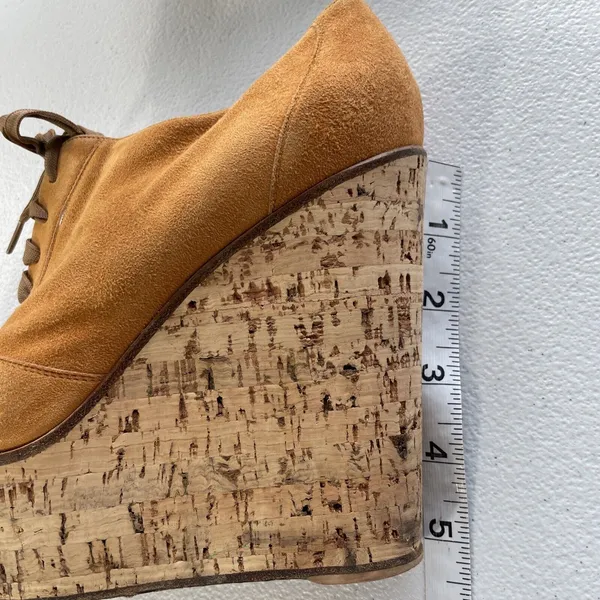 Gianvito Rossi Suede Cork Open Toe Lace Up Platform Shoes Orange/Beige Womens 37 - Image 10