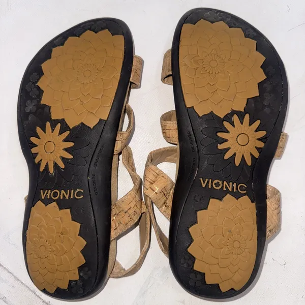 Vionic Gold Cork Metallic Orthotic Comfort Adjustable Sandals Size 10 Wide - Image 10