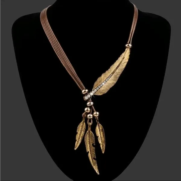 Boho Feather Decor Choker Necklace Vintage Style Rope Chain Ethnic‎ Style - Image 2