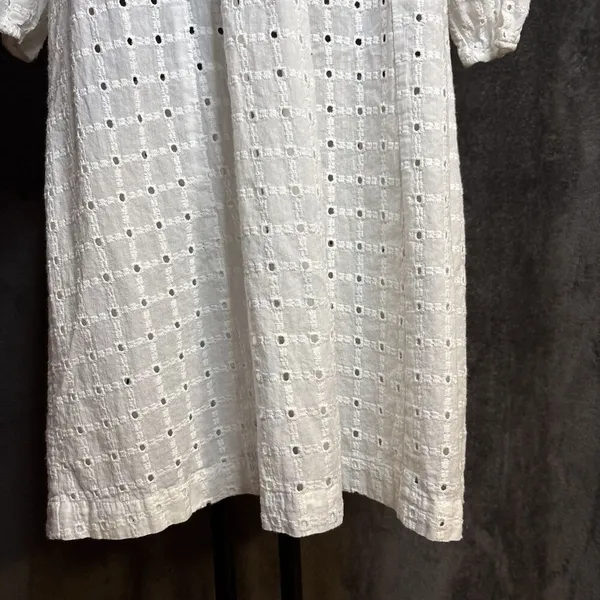 Anthropologie Thames Dress White Eyelet Cotton Womens 4 3/4 Sleeve Mini Boho - Image 5