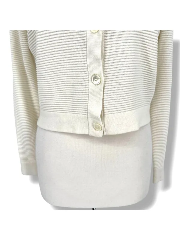 Wilfred Ribbed Knit Button-Up Cropped V-Neck Cardigan Sweater Ivory Size Medium - Image 3