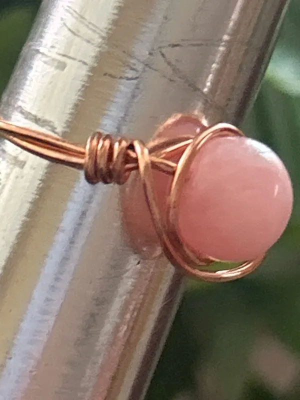 Handmade 💍 Handcrafted pink quartzite copper wire wrapped crystal ring size 7 - Image 2