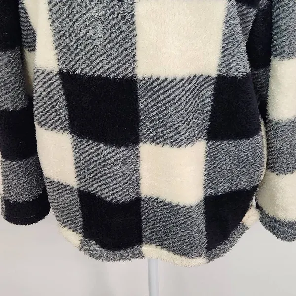 Stillwater Supply Black Cream Buffalo Check Fleece Pullover Size Large - Image 3