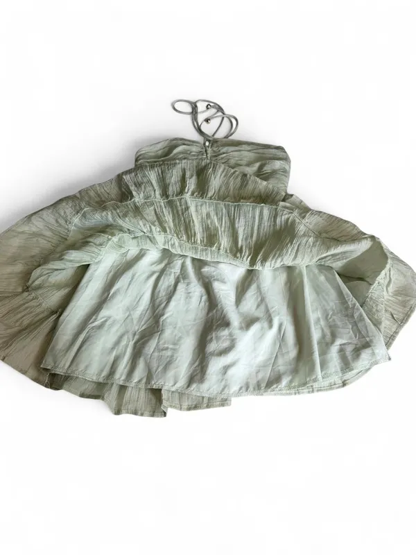 NWOT Sage Green Mint Halter Tiered Ruffle Mini Dress S - Image 4