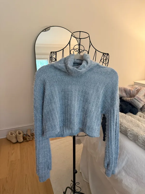 Princess Polly Blue Turtleneck Cropped Sweater - Image 2