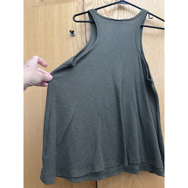 Free People Made in the USA Olive Green Ribbed Slub Knit Swing Tank Top Size M - Image 4