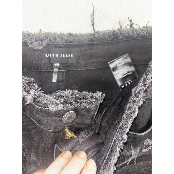 risen black fray jeans‎ straight leg size 9 - Image 2
