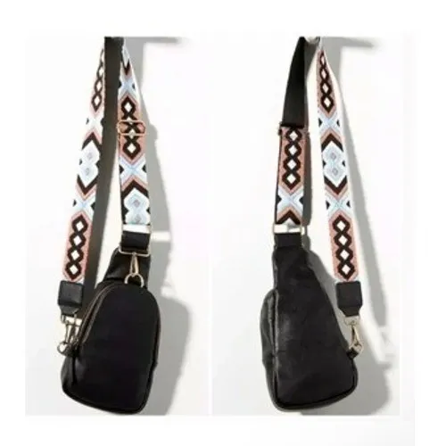 Anthropologie Urban‎ Originals Vegan Leather Sling Bag Geometric Black Strap - Image 2