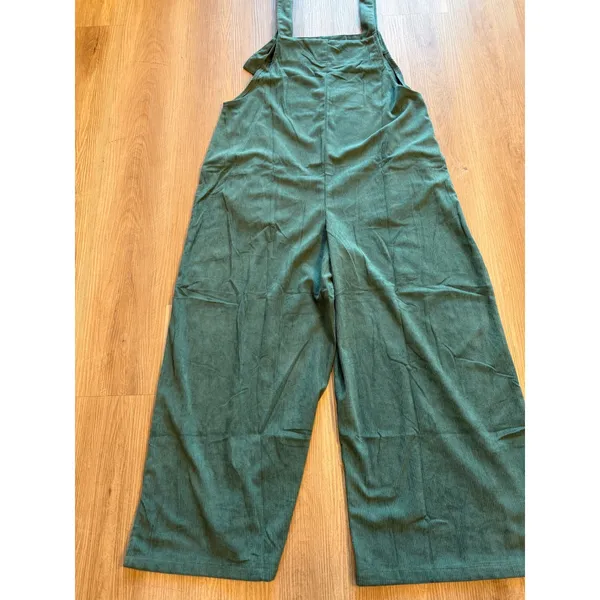 Green Corduroy Wide Leg Overalls XL Teal Ribbed Sleeveless Jumpsuit with Pockets - Image 11
