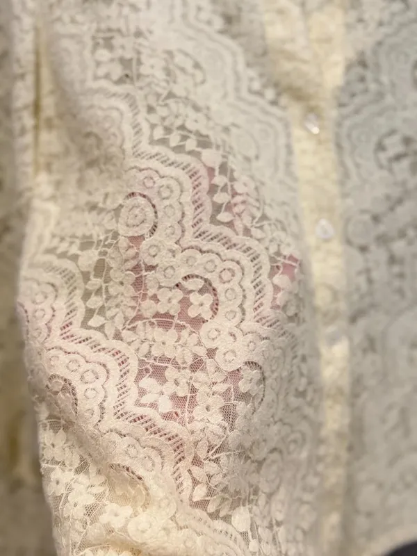 Cream Lace Cardigan Cottagecore Boho‎ Fairycore Romantic Sheer Floral Lace Top - Image 4