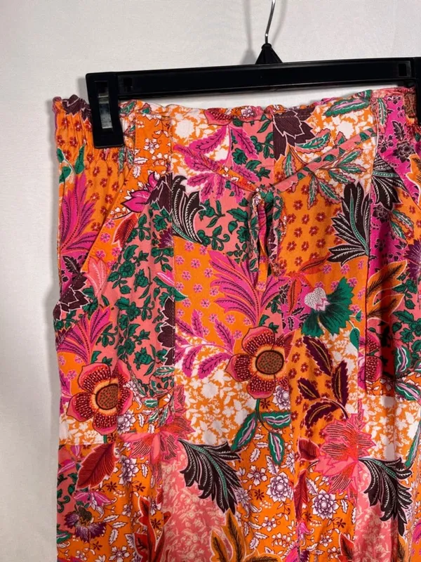 Loft Womens Floral Linen Pull On Pant Cropped Pink Orange Xs - Image 3