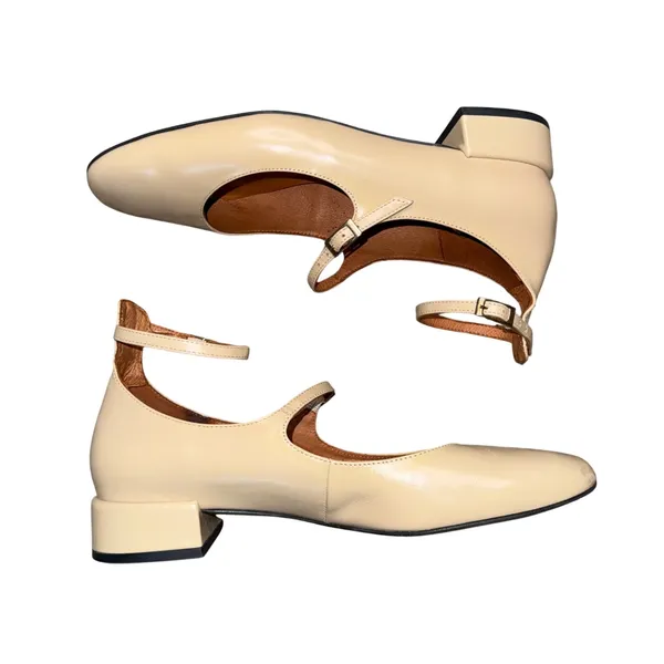 Anthropologie Maeve Double-Strap Block-Heel Mary Jane Flats‎ Creme - Image 5