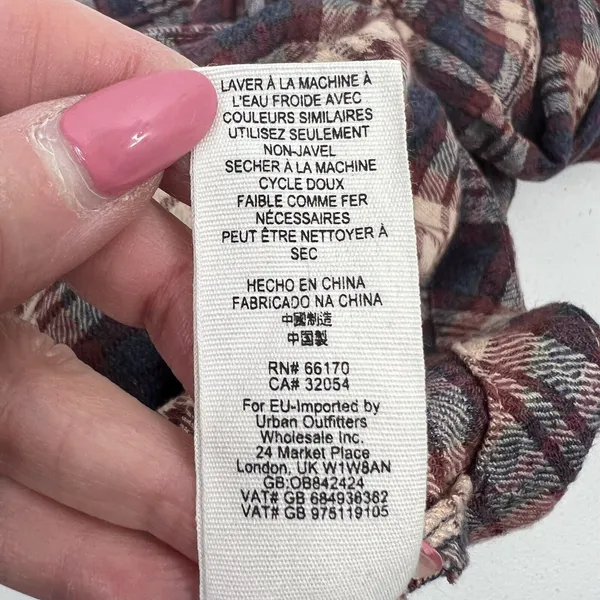 Free People Sz XS Button Front Shirt Northern Bound Plaid Flannel Onyx Oversized - Image 9