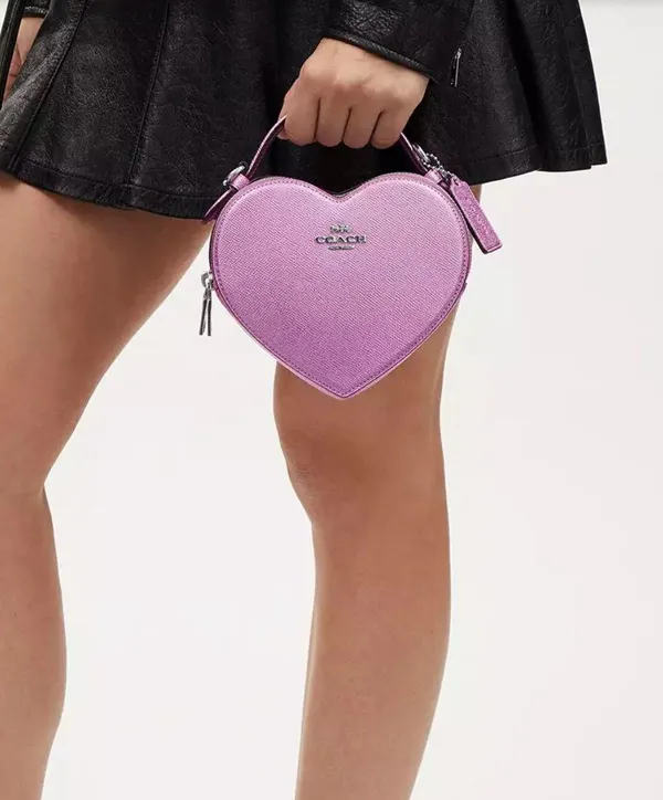 Coach Heart Crossbody Bag in Metalic Crossgrain Leather Lilac CP020 - Image 6