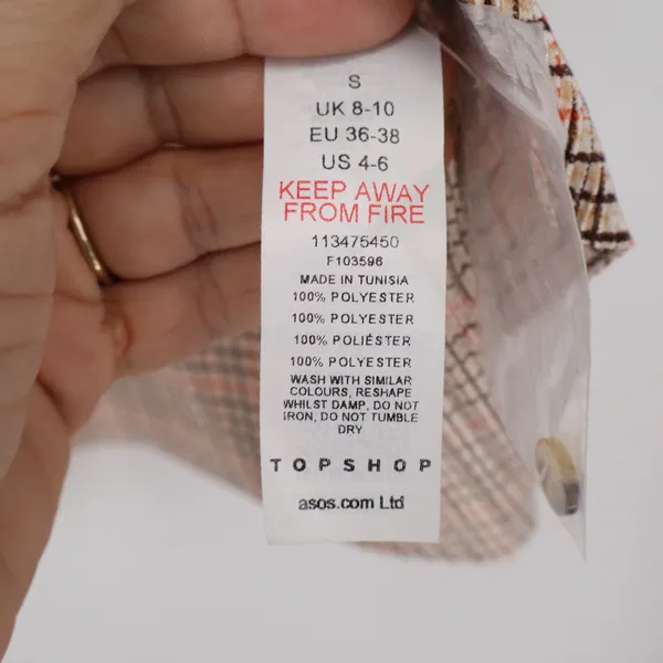 Topshop Womens Brown Orange Grid Check Plisse Button Up Shirt Size US 4-6 - Image 3
