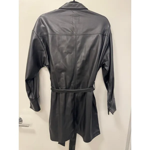 Abercrombie & Fitch Mini Dress Women's L Black Faux Leather Flap Pockets Belted - Image 5