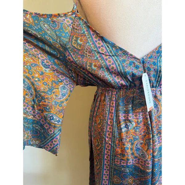 Earthbound Trading Paisley romper Blue Orange Pink Large boho floral whimsigoth - Image 6