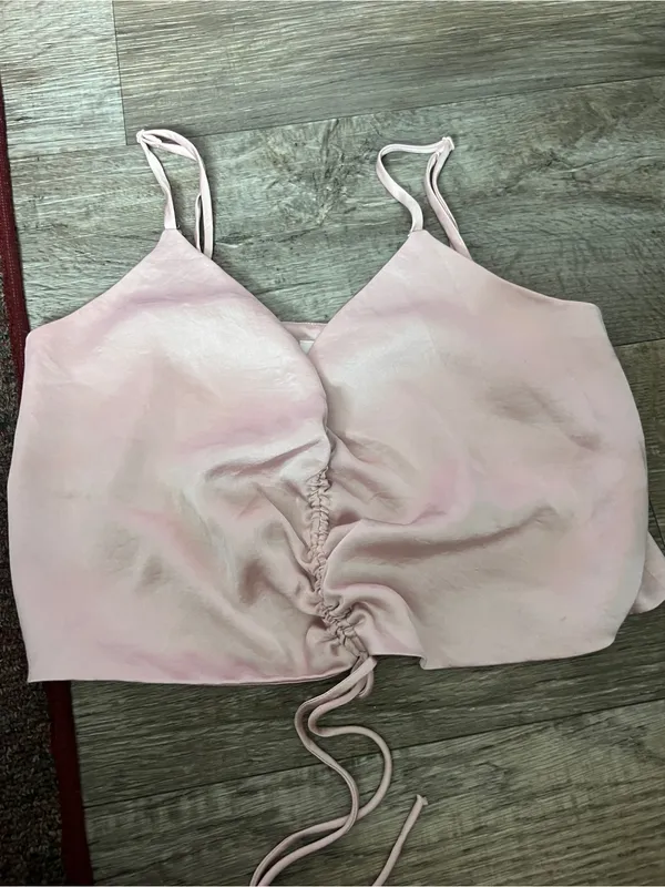 Aritzia Wilfred Blush Pink Satin Ruched Cami Top - Image 4