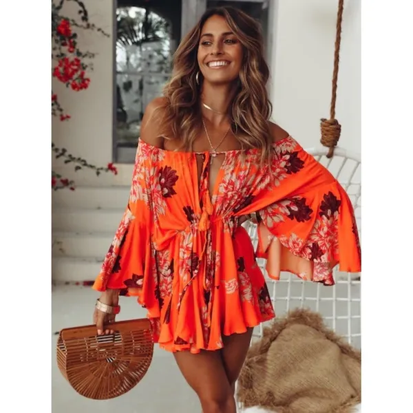 Hello Molly Moral of the Story Romper Orange Floral XS Boho Resort Tropical - Image 2