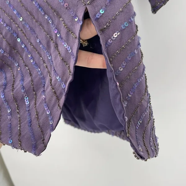Vintage Adrianna Papell Studio Beaded Embellished Purple Silk Long Sleeve Top M‎ - Image 4